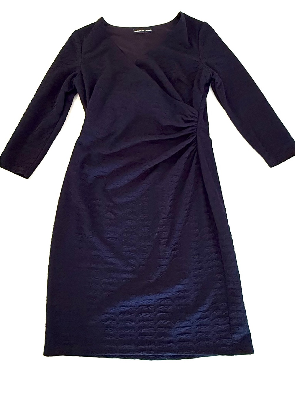 Elegant Navy Blue Knee-Length Sheath Dress 3/4 Sleeve EUC